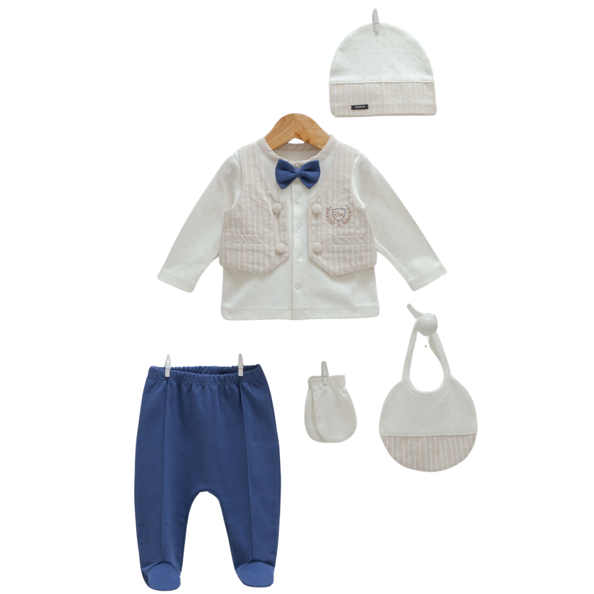 9039 Newborn Boys' Cotton Set | 5 items | 0-3 Months (56-62 cm) – Perfect for Coming Home, Photoshoots & Everyday Wear