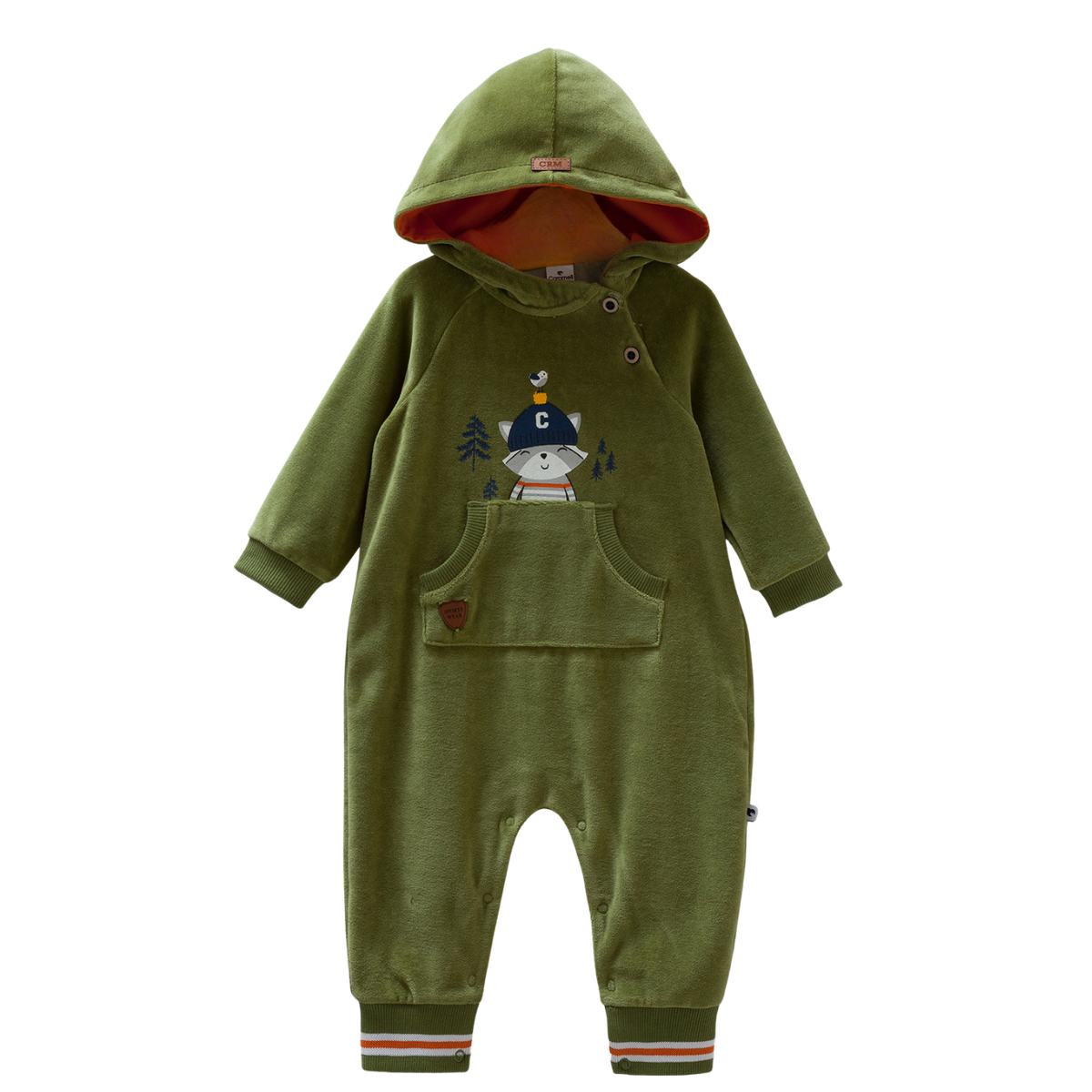 8391 Caramell Baby Boy Jumpsuit with Hood & Pocket β Cat Print | Sizes 3β18 Months | Made in Turkey | Cotton
