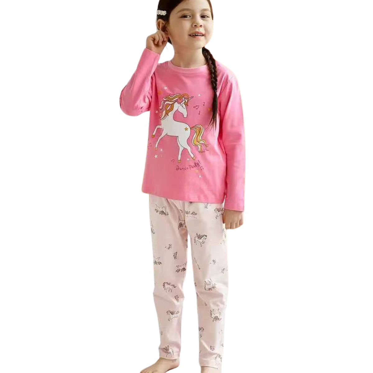22008 Girls' Mid-Season Cotton Pajama Set with Unicorn Print β Long Sleeve Top & Pants Sleepwear | Sizes 90β146 cm