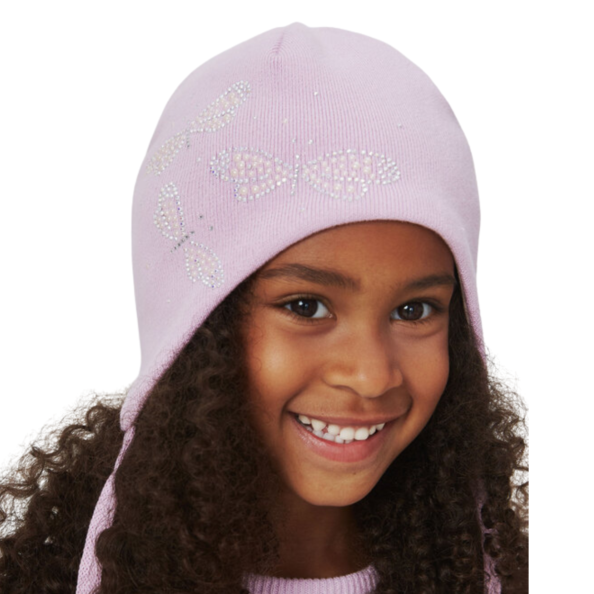 10820 Girls’ Cotton Tie Hat – Rhinestone Butterfly & Dragonfly Design | 100% Cotton Inside & Out | Size 52–54 / 3-5 Years | Lightweight Spring/Fall Beanie for Girls