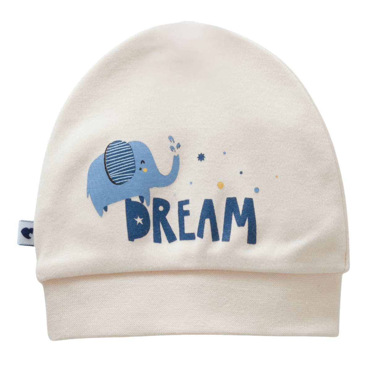 8570 Lightweight Cotton Baby Hat for Boys β Blue Elephant "Dream" Print | Single Layer | 100% Cotton | Sizes 0β9 Months | Caramell (Turkey)