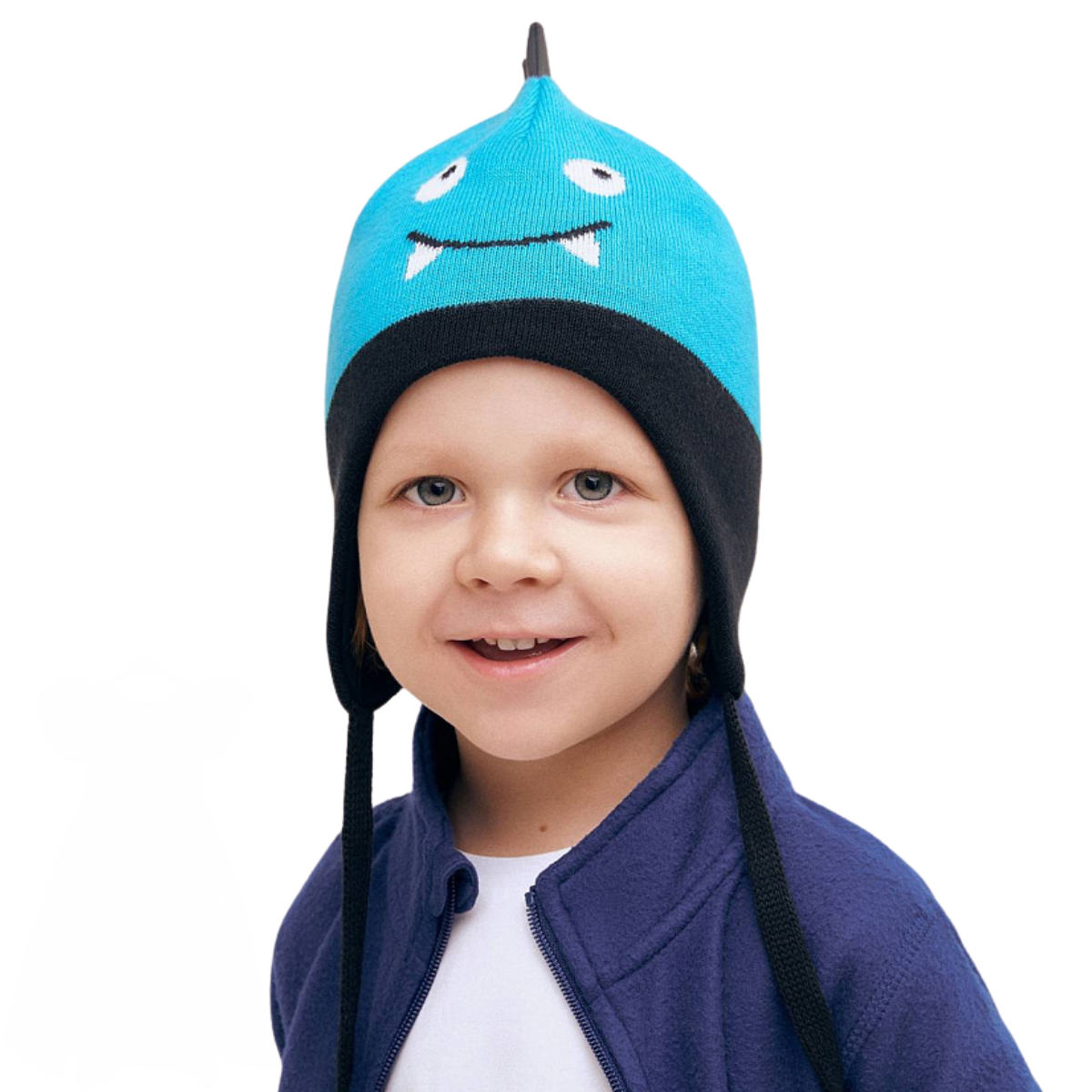 11684 Boys’ Cotton Knit Earflap Hat – Monster Face & 3D Spikes Design | 100% Cotton Inside & Out | Ages 9-36 M (48-50, 50-52) | Lightweight Spring/Fall Beanie with Ties
