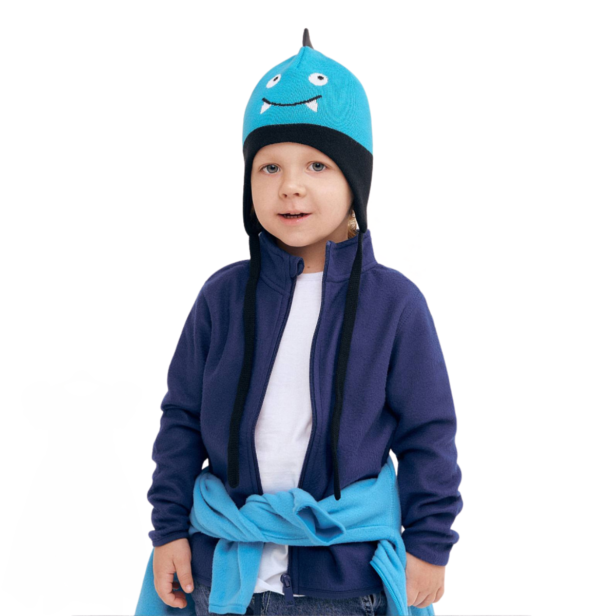 11684 Boys’ Cotton Knit Earflap Hat – Monster Face & 3D Spikes Design | 100% Cotton Inside & Out | Ages 9-36 M (48-50, 50-52) | Lightweight Spring/Fall Beanie with Ties