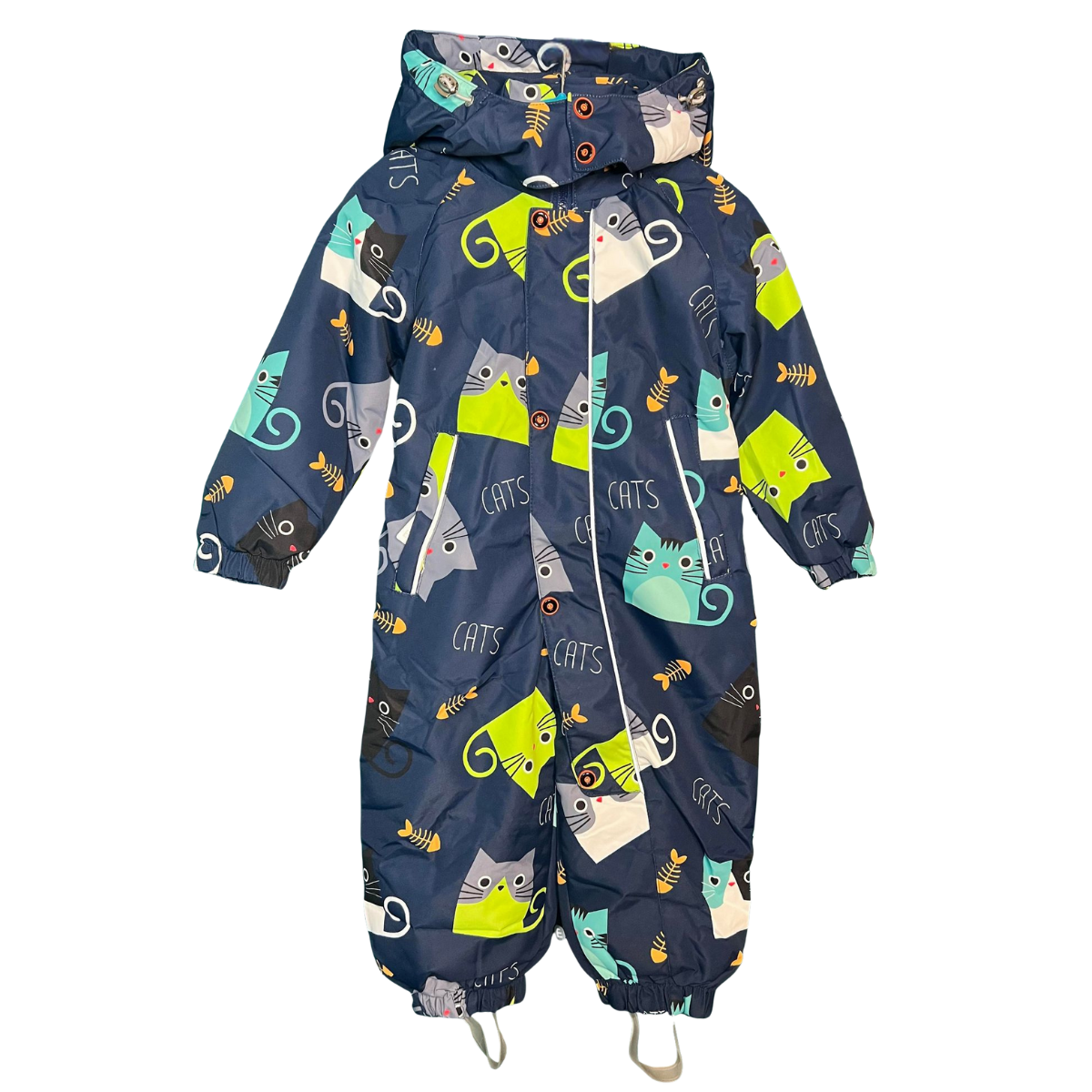 Unisex Waterproof & Windproof Mid-Season Overall with Cotton Lining – Cats Print | 0°C to +15°C (32°F to 59°F) | Sizes 80–98 cm (1–3 Y)