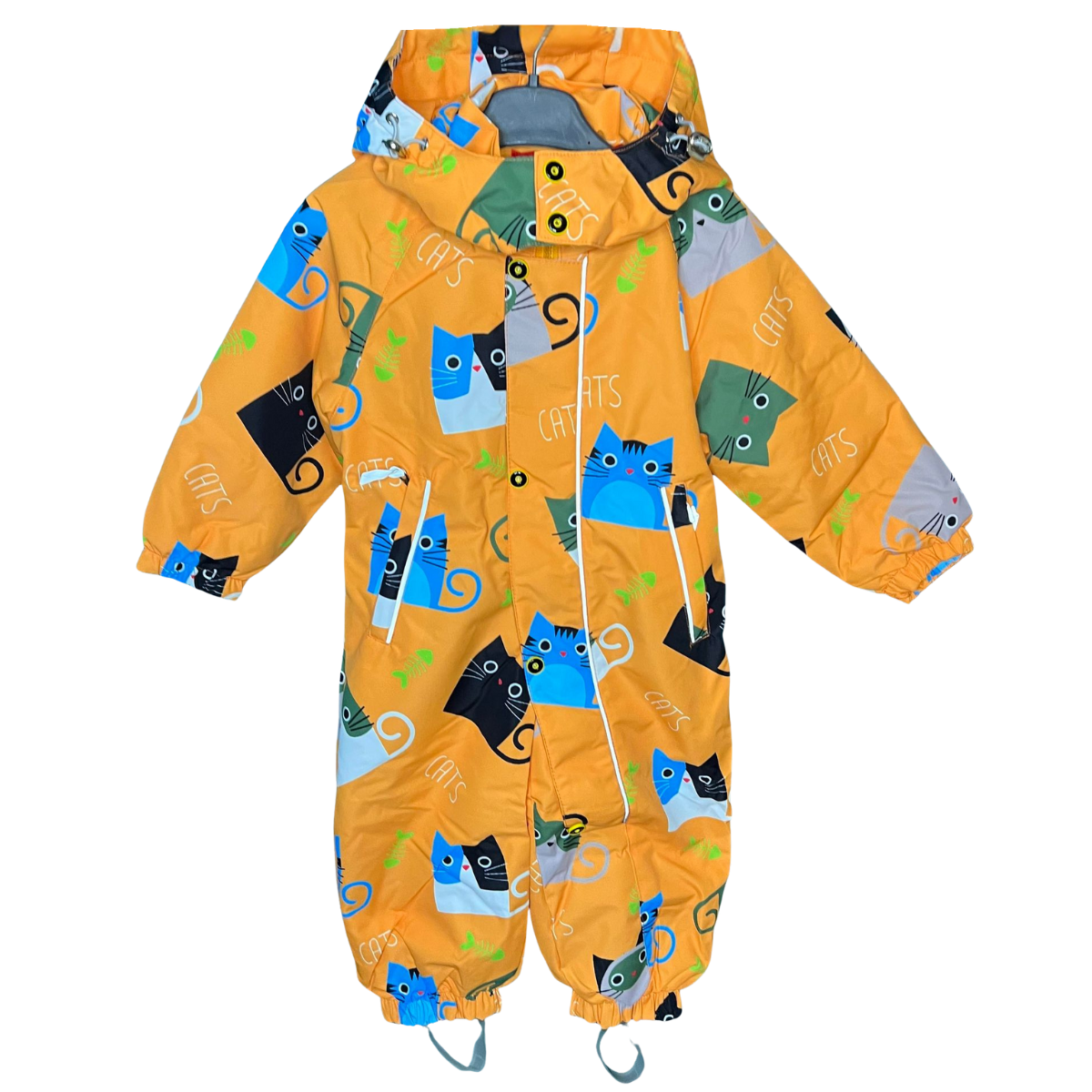 Unisex Waterproof & Windproof Mid-Season Overall with Cotton Lining – Cats Print | 0°C to +15°C (32°F to 59°F) | Sizes 80–98 cm (1–3 Y)