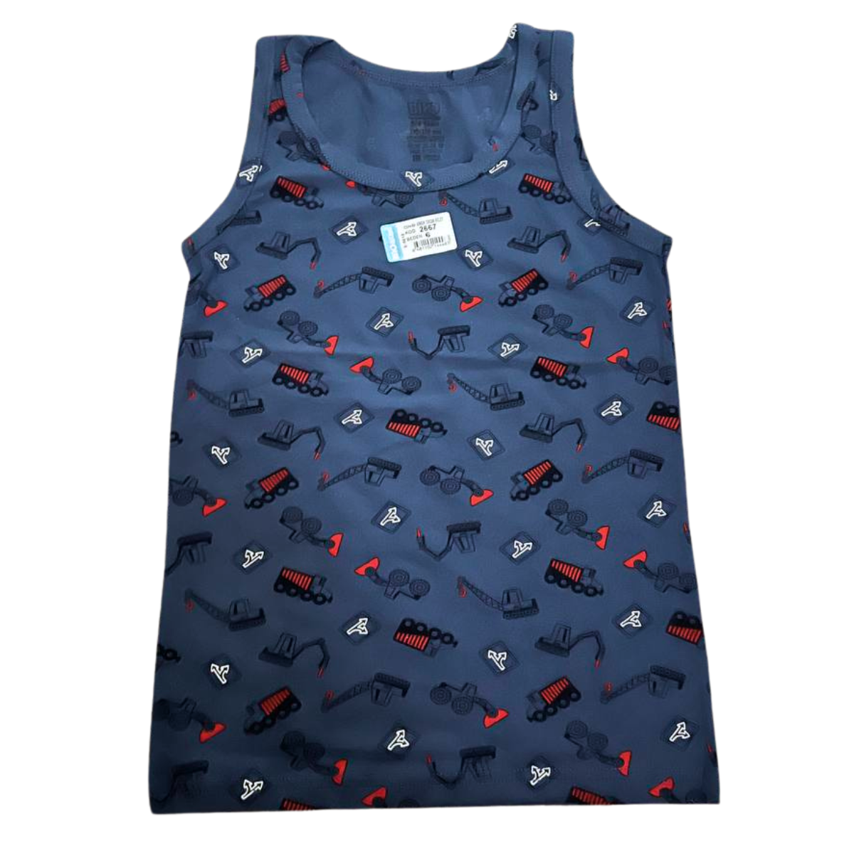 2667 BiyoKids Boys’ Tank Tops with Fun Prints (Crocodile & Construction Designs) – 95% Cotton, 5% Elastane | Ages 1–10 | Made in Turkey