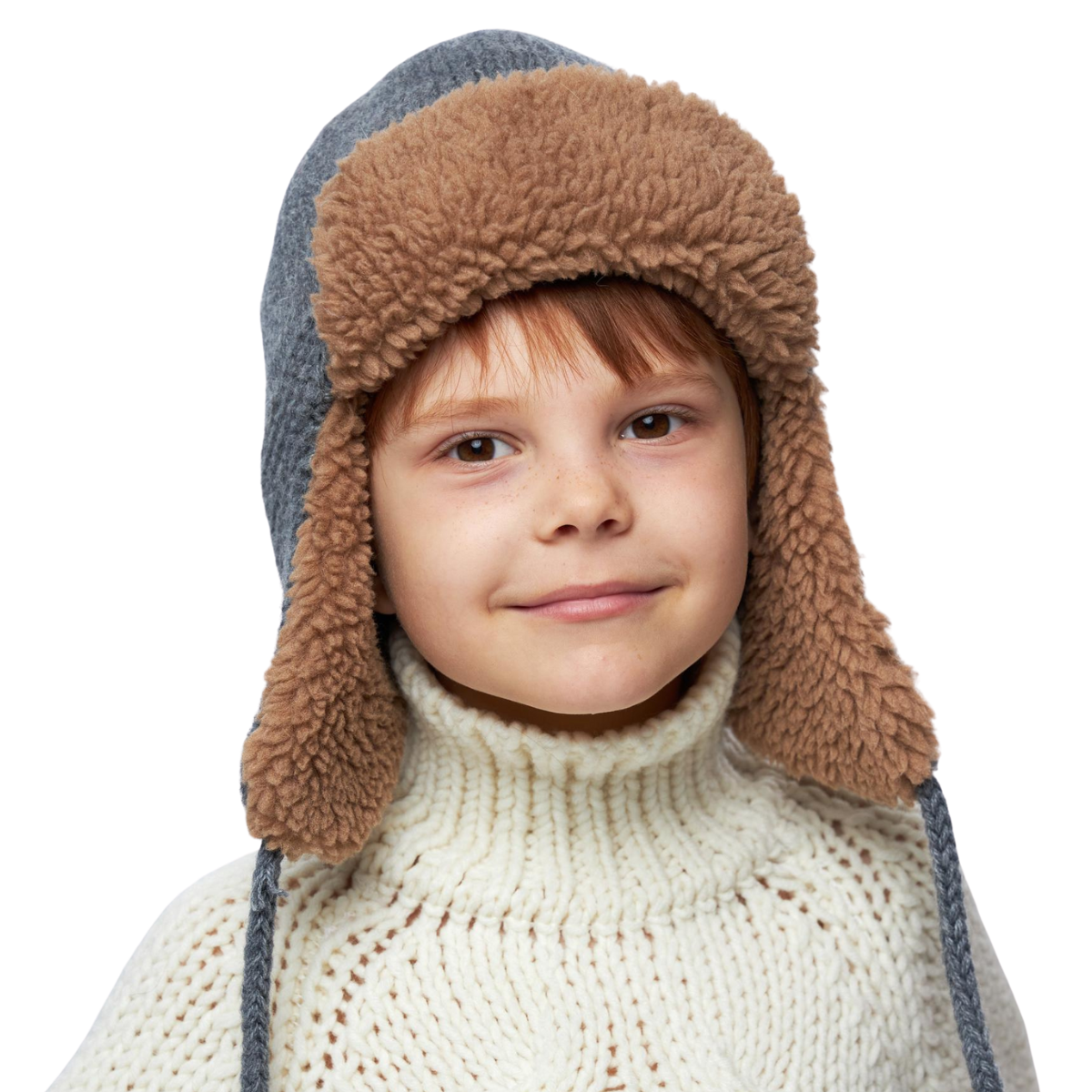 10145 Boys’ Winter Trapper Hat with Earflaps & Faux Fur Lining | Size 54-56 | 6–12 years | Wool | 100% Cotton Lining