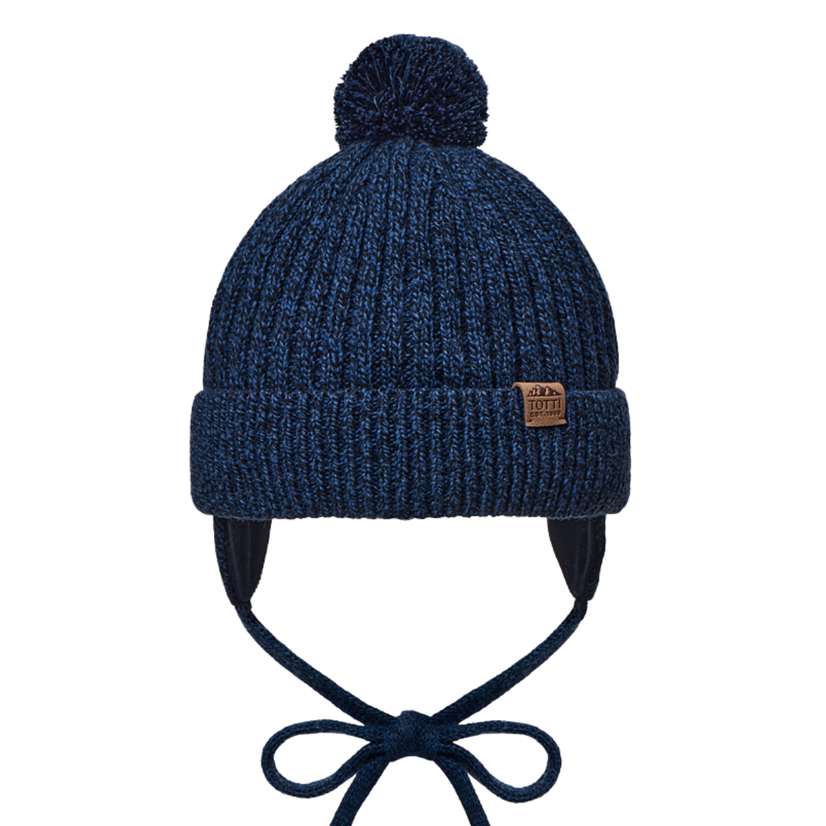 12244 Boys’ Ribbed Knit Winter Hat with Pom-Pom & Ties – Cashmere & Wool Blend | Size 54-56| 6-12 years | 100% Cotton Lining