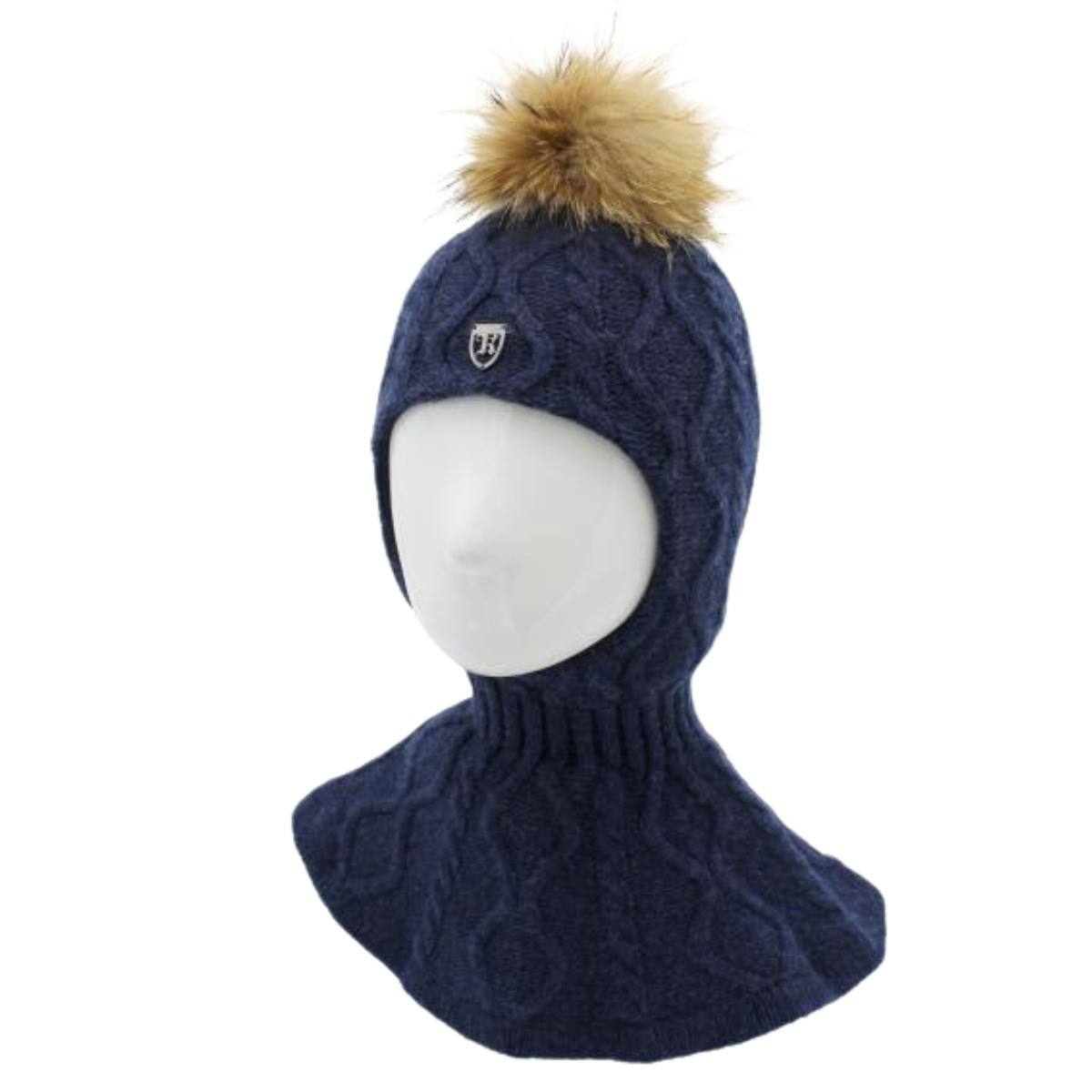 80412 Boys’ Wool & Cashmere Winter Balaclava with Cables & Natural Fur Pom-Pom | Ages 18-30 Months, 3-4, 7-8 Years | Sizes 50–52, 52-54, 55-56