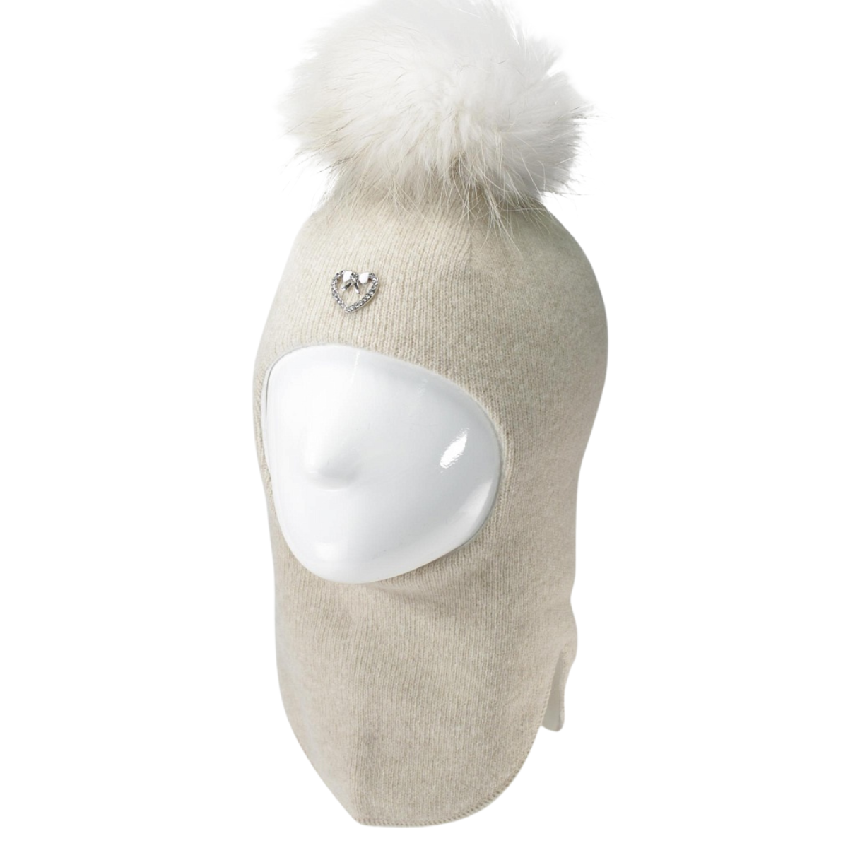 60384 Baby Girls’ Wool and Cashmere Winter Balaclava with Natural Fur Pom-Pom | 3-4 Years (52-54 cm)