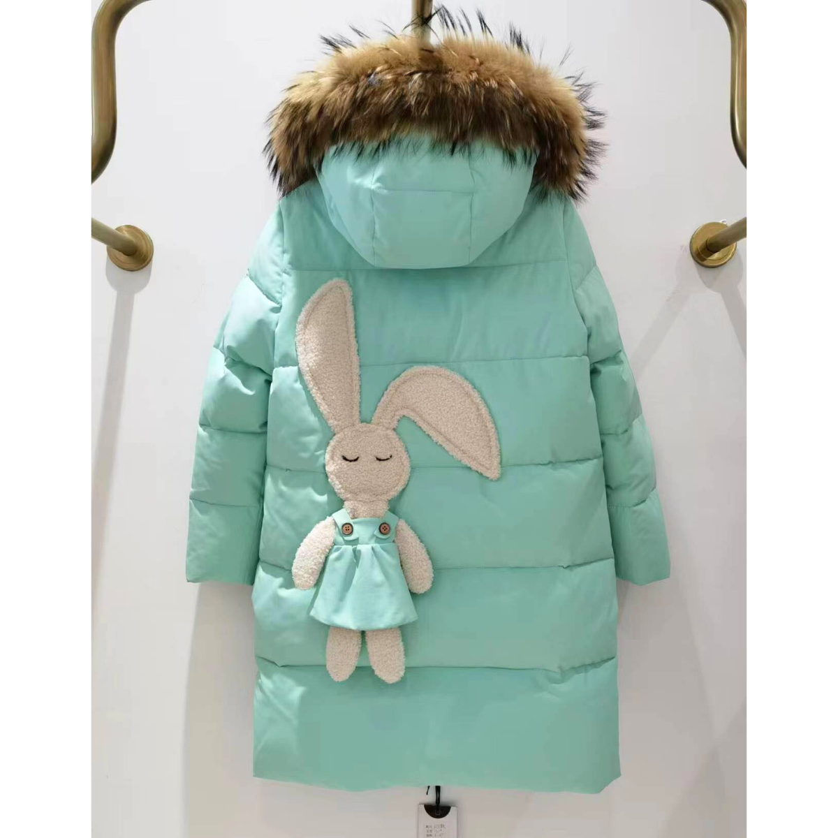 Anernuo Girls’ Winter Jacket with Natural Fur Hood & Bunny Back Design | Sizes 116–140 (5–10 Years) | Thinsulate Insulation | Fleece Lining | Knee-Length | Up to –35 °C
