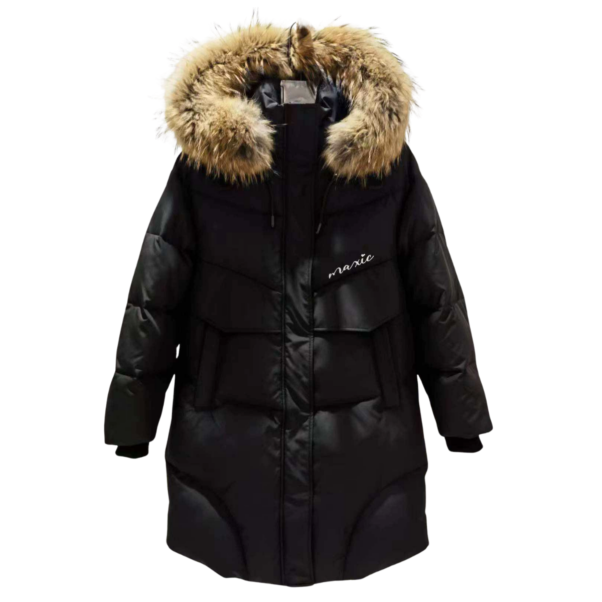 Anernuo Girls’ Black Winter Jacket with Natural Fur Hood & Fox Design | Sizes 146–164 (11–15 Years) | Thinsulate Insulation | Fleece Lining | Knee-Length | Up to –35 °C