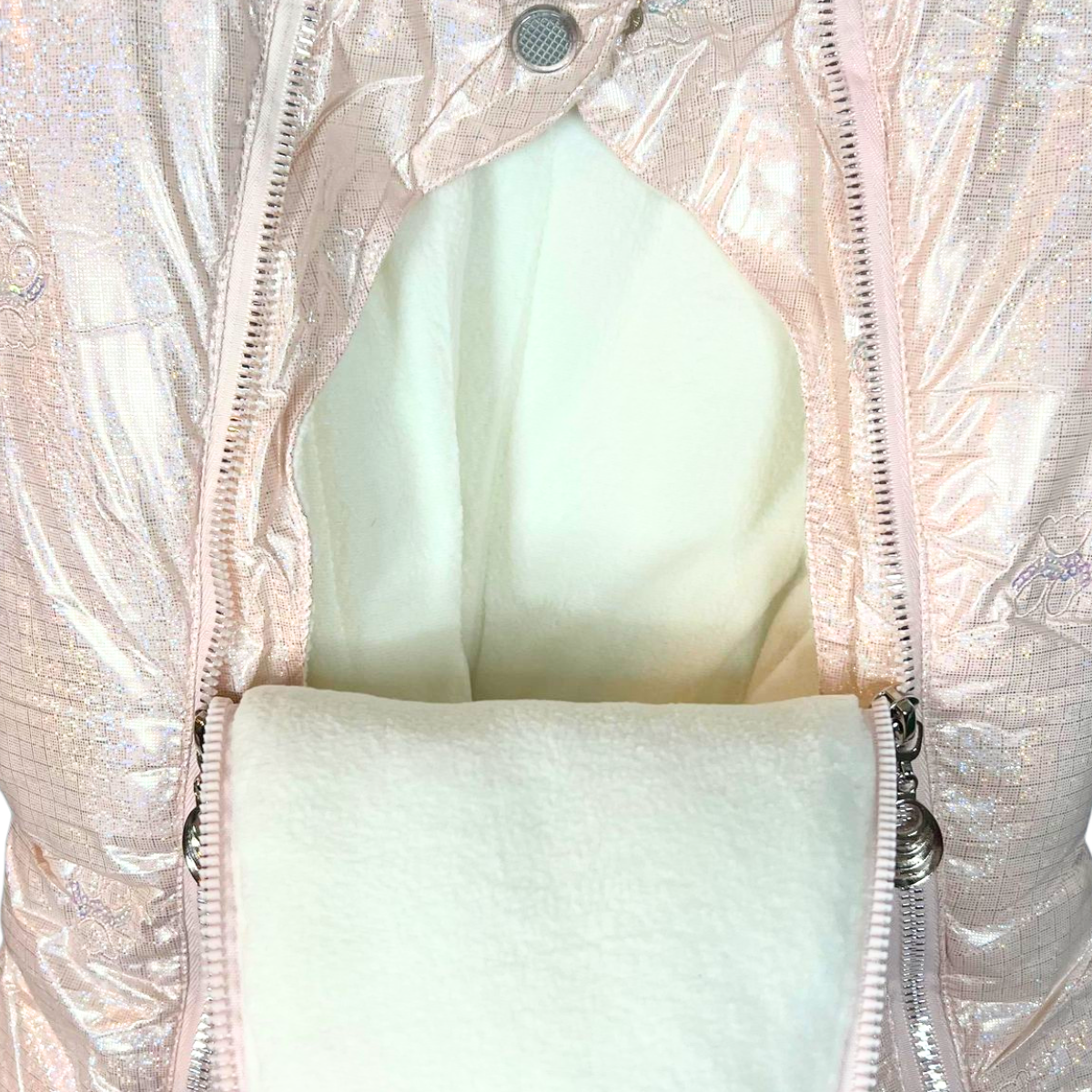 Girls Baby Winter Snowsuit with Natural Fur | Iridescent Pearl Finish | Mittens & Booties | Double Zipper | 68–86 cm (6–18 Months) | –25 °C / –13 °F Without Layering, –35 °C / –31 °F With Layering