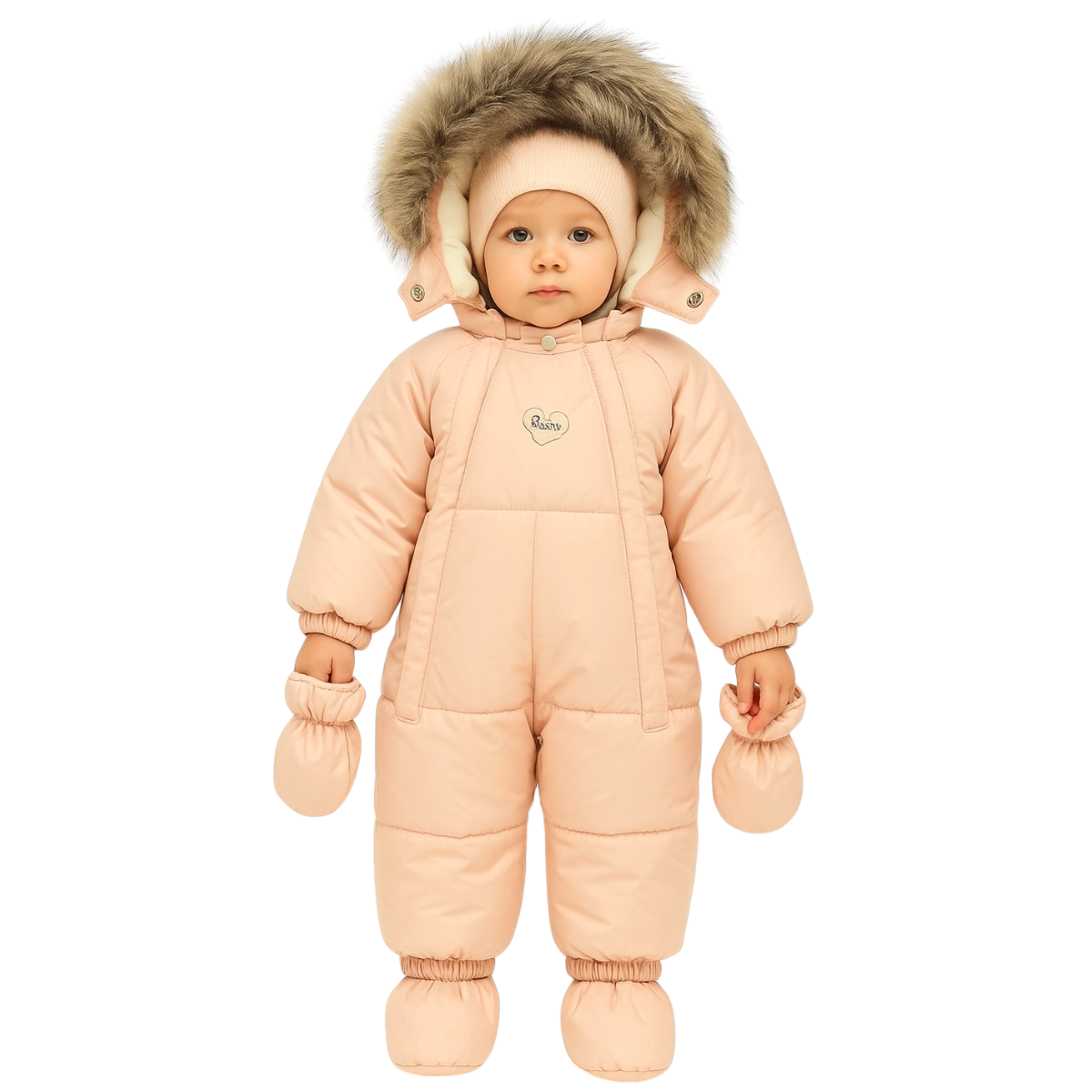 Girls Baby Winter Snowsuit with Natural Fur, Mittens & Booties | Double Zipper | Sizes 62–86 cm (0–18 Months) | Up to –25 °C / –13 °F Without Layering, –35 °C / –31 °F With Layering