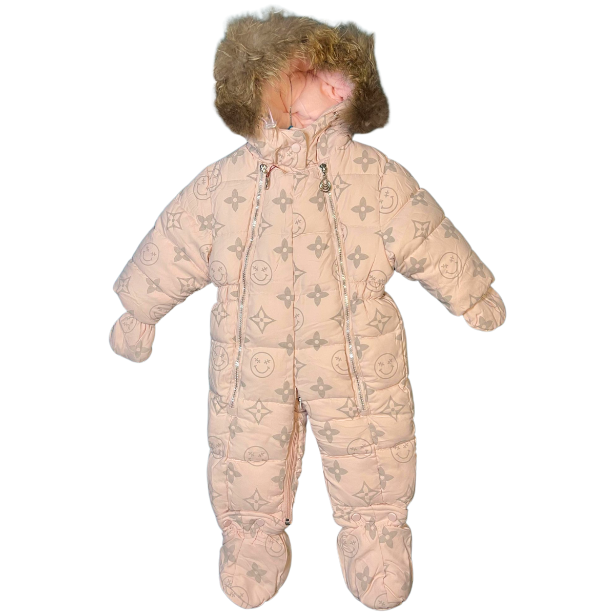 Baby Girl Winter Snowsuit with Natural Fur | Mittens & Booties Set | Double Zipper | Sizes 68–86 cm (6–18 Months) | –25 °C / –13 °F Without Layering, –35 °C / –31 °F With Layering