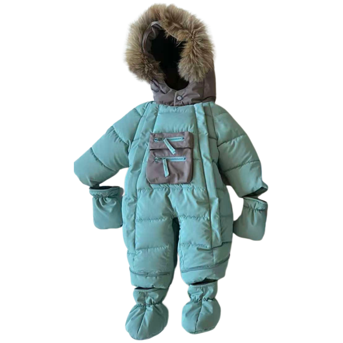 Baby Boy Winter Snowsuit | Natural Fur Hood | Mittens & Booties Included | Double Zipper | Sizes 62–86 cm (0–18 Months) | –25 °C / –13 °F Without Layering, –35 °C / –31 °F With Layering