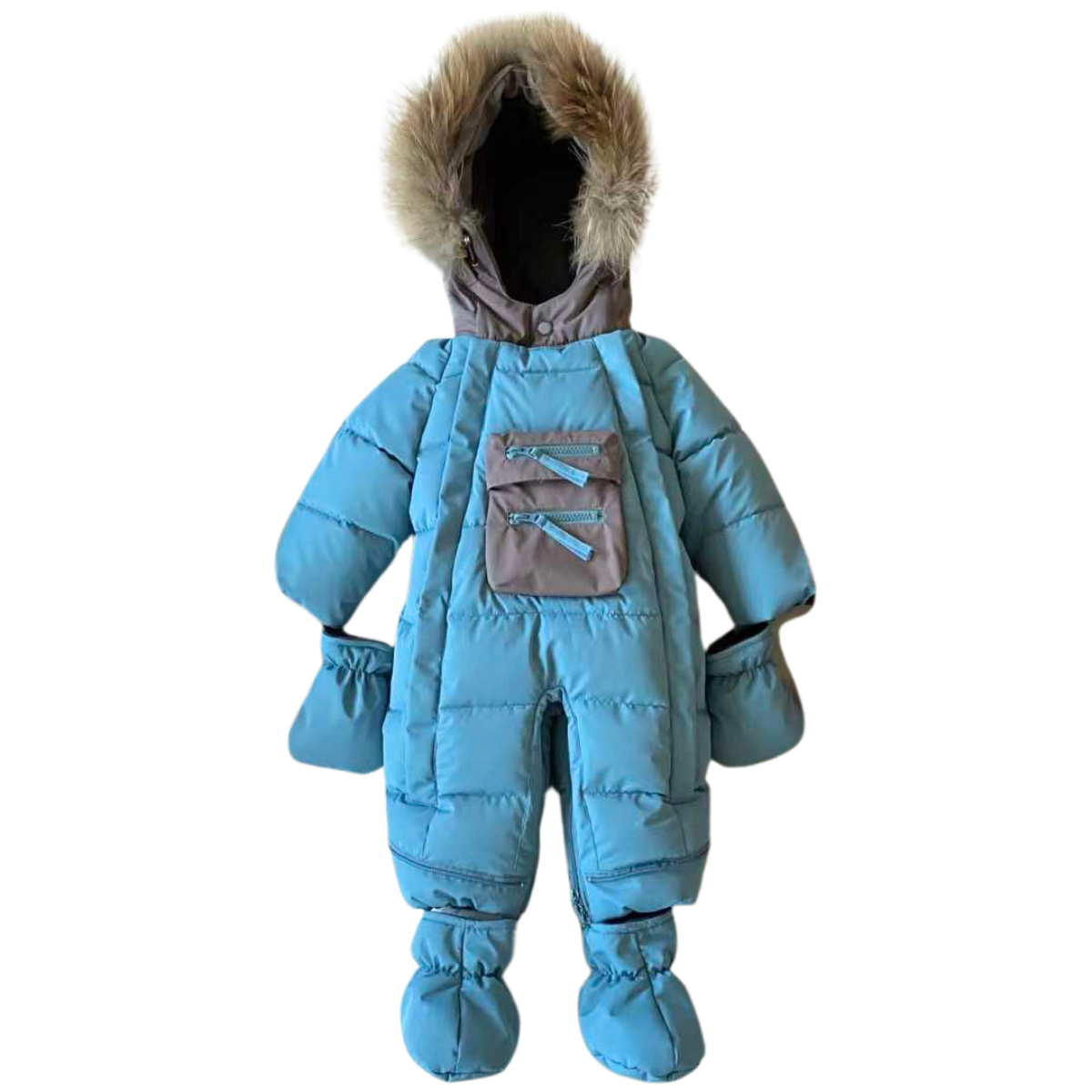 Baby Boy Winter Snowsuit | Natural Fur Hood | Mittens & Booties Included | Double Zipper | Sizes 62–86 cm (0–18 Months) | –25 °C / –13 °F Without Layering, –35 °C / –31 °F With Layering