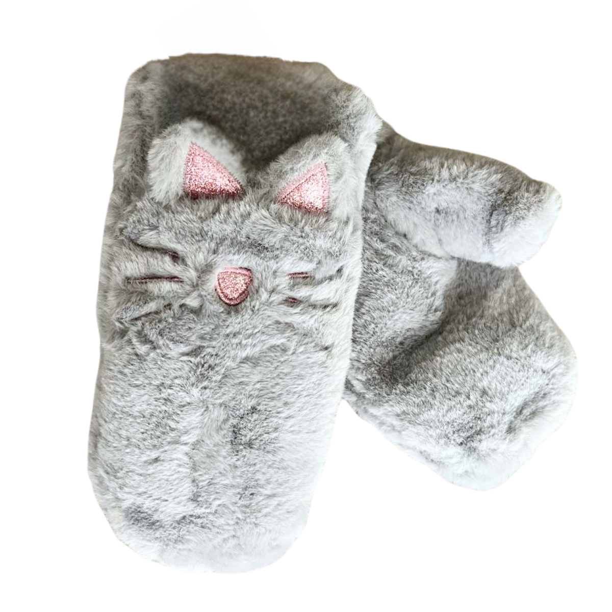 105 Girls’ Winter Mittens with String | Faux Fur Cat Design | Ages 6–10 | Warm & Soft
