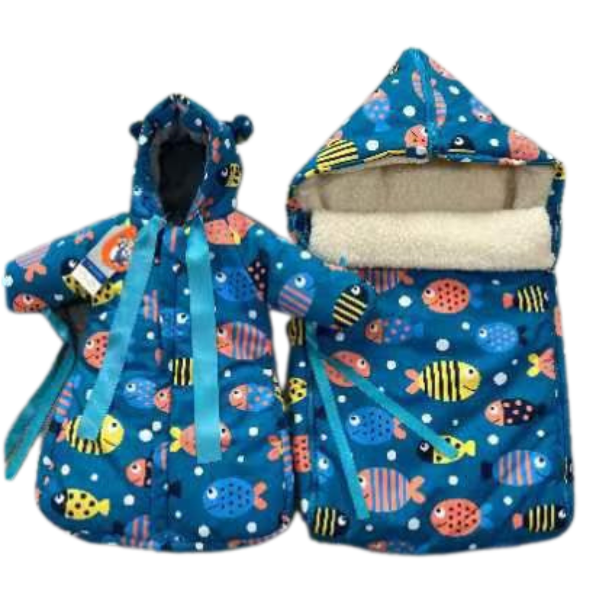 805 Unisex Warm Winter Set for Babies | Fish Print Design | Stroller Set: Sleeping Bag + Jumpsuit | From +5°C to −30°C (41°F to −22°F)