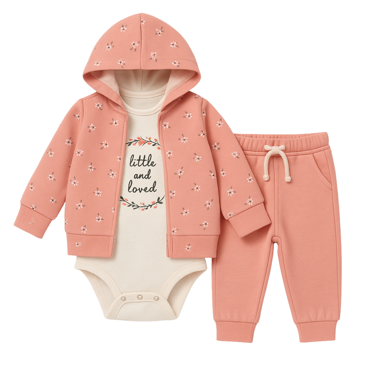 2811 3-Piece Warm Set for Baby Girls — Hooded Fleece-Lined Hoodie, Fleece-Lined Pants & Long-Sleeve Bodysuit | 6–24 Months | Turkey