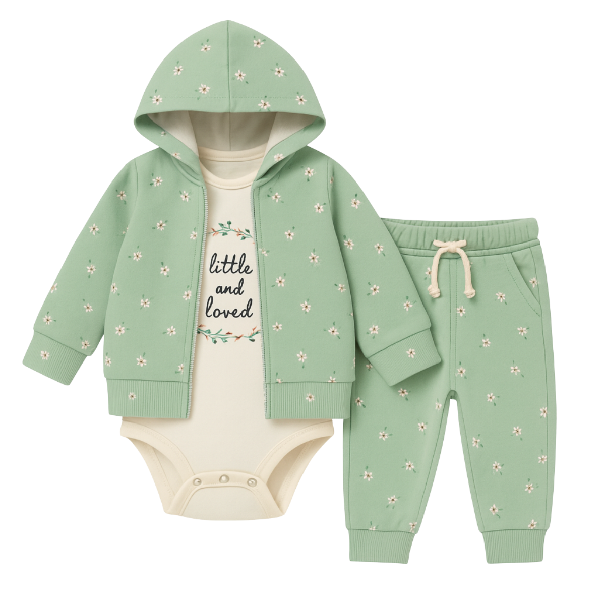 2811 3-Piece Warm Set for Baby Girls — Hooded Fleece-Lined Hoodie, Fleece-Lined Pants & Long-Sleeve Bodysuit | 6–24 Months | Turkey