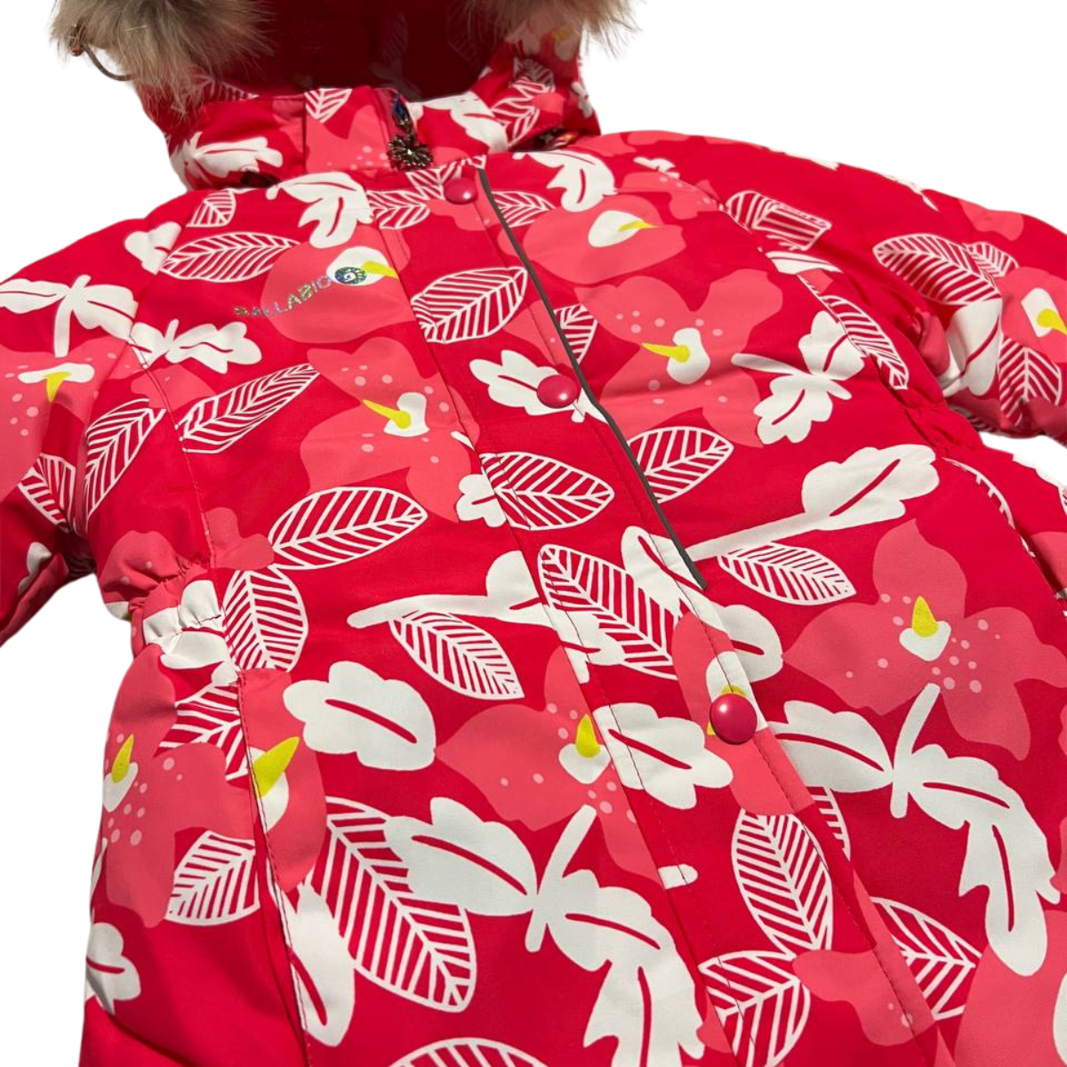 2222 Winter Membrane Set for Girls with Natural Fur Hood (Jacket + Snow Bib Pants) | Leaf Design | Sizes 110–134 | Up to −30°C (−22°F)