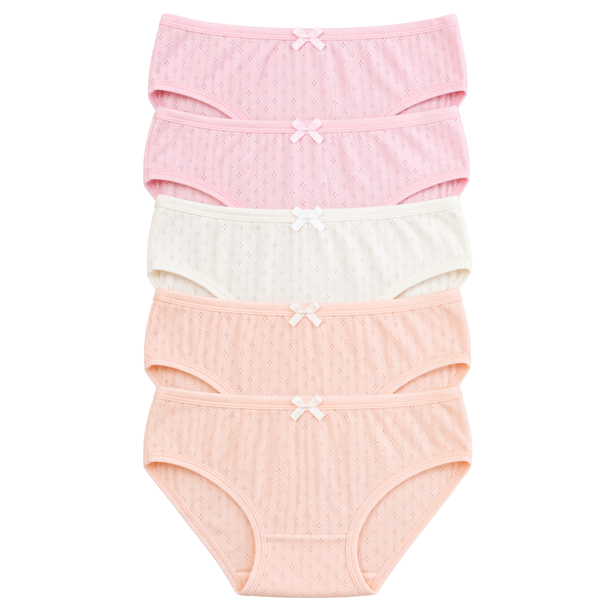 3751 BIYO Kids Girls’ Cotton Underwear – Soft & Stretchy Panties | Lightweight Breathable Eyelet Fabric | Cotton | 5-Pack | Ages 3–12 | Made in Turkey | Perfect for Summer
