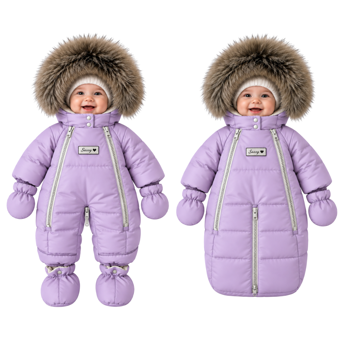 625 Girls Baby 2-in-1 Convertible Winter Snowsuit & Bunting Bag with Natural Fur, Mittens & Booties | Double Zipper | Sizes 62–86 cm (0–18 Months) | Up to –25 °C / –13 °F Without Layering, –35 °C / –31 °F With Layering (Copy)
