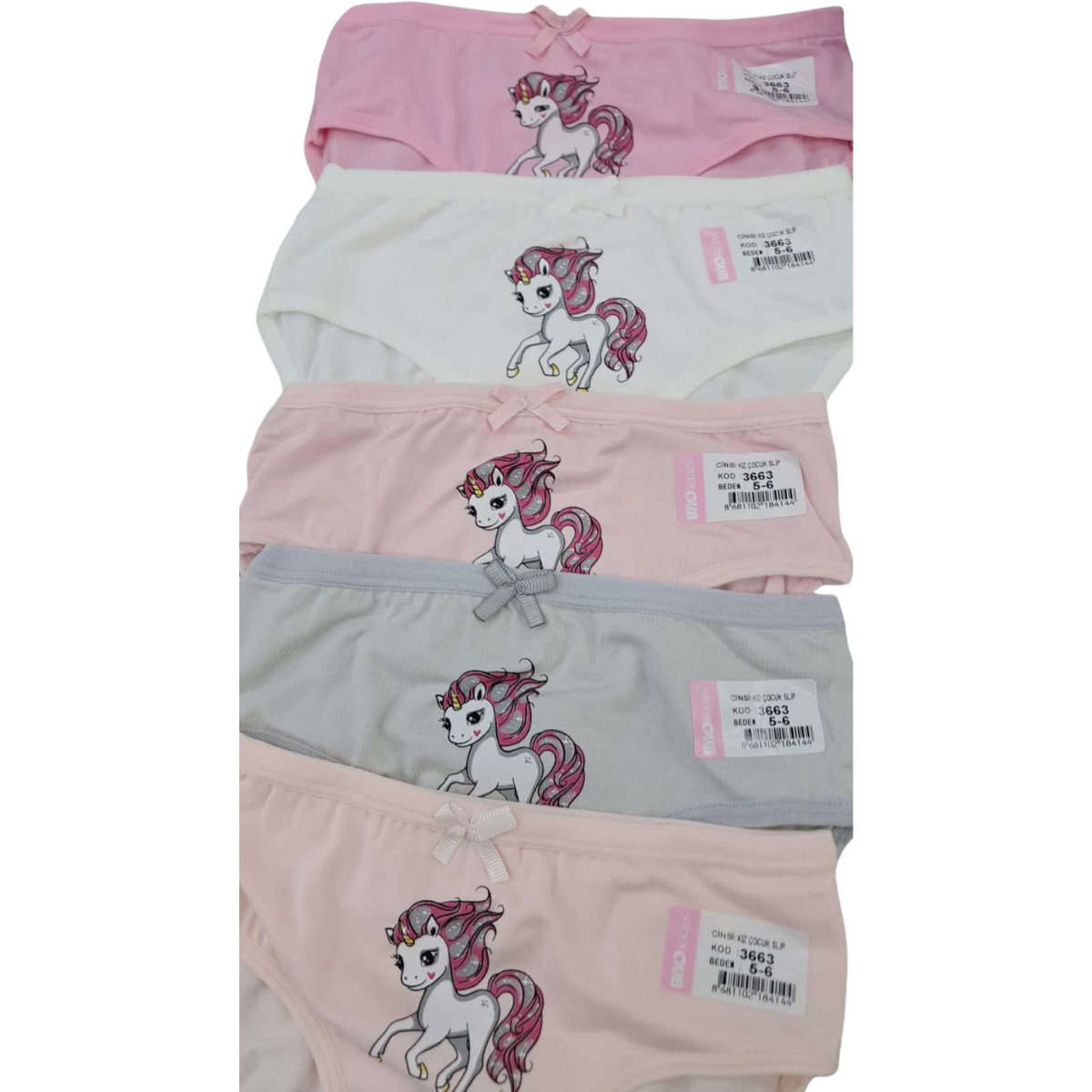 3854 Girls' Cotton Underwear – Soft, Stretchy & Colorful with Unicorn Print | Multicolor | 95% Cotton, 5% Elastane | 5-Pack | Ages 1–10