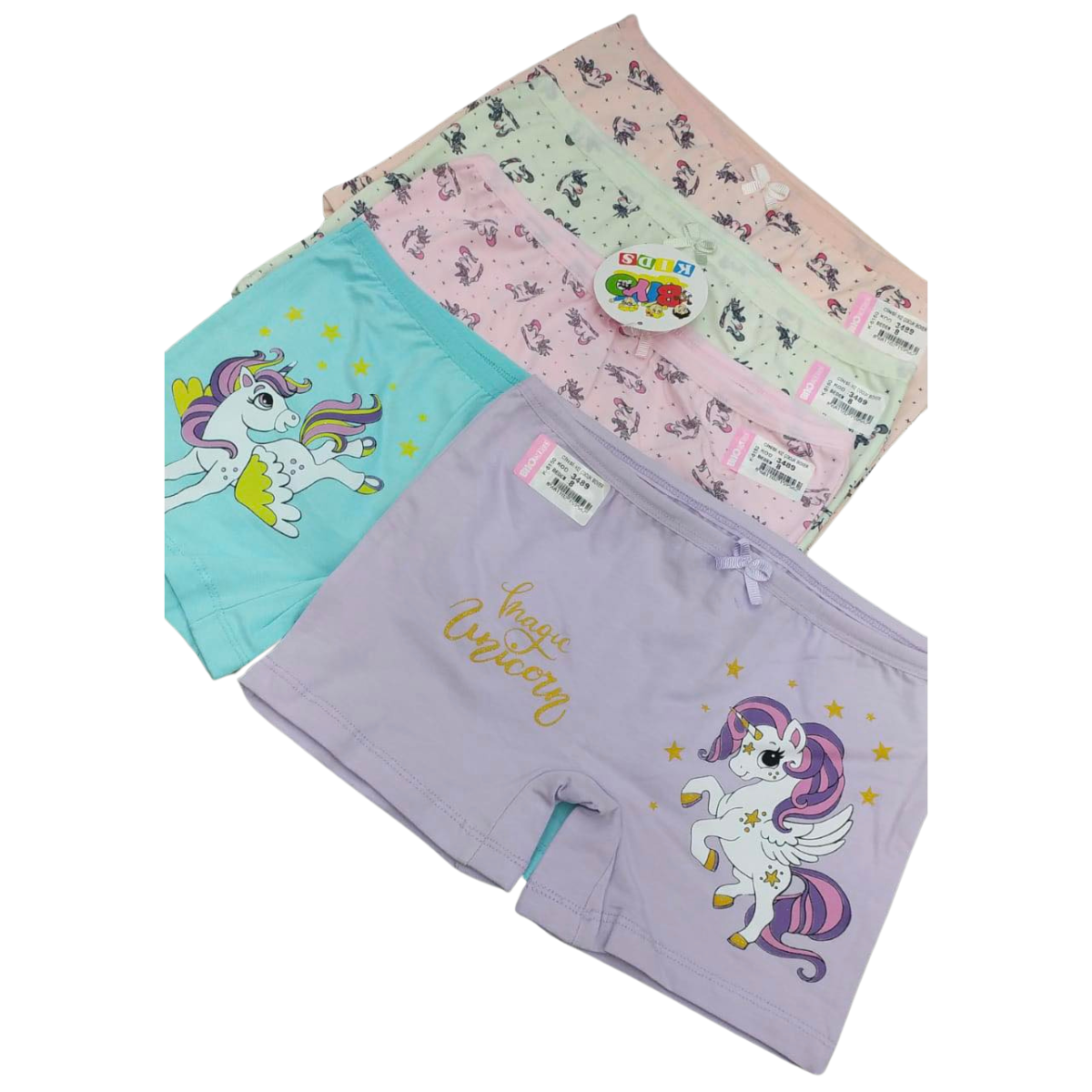 3500/3253 Girls' Cotton Short Briefs β Soft, Stretchy & Comfortable with Unicorn Print | 95% Cotton, 5% Elastane | 5-Pack (Random Pastel Colors) | Ages 1β10 | Made in Turkey by BIYO Kids
