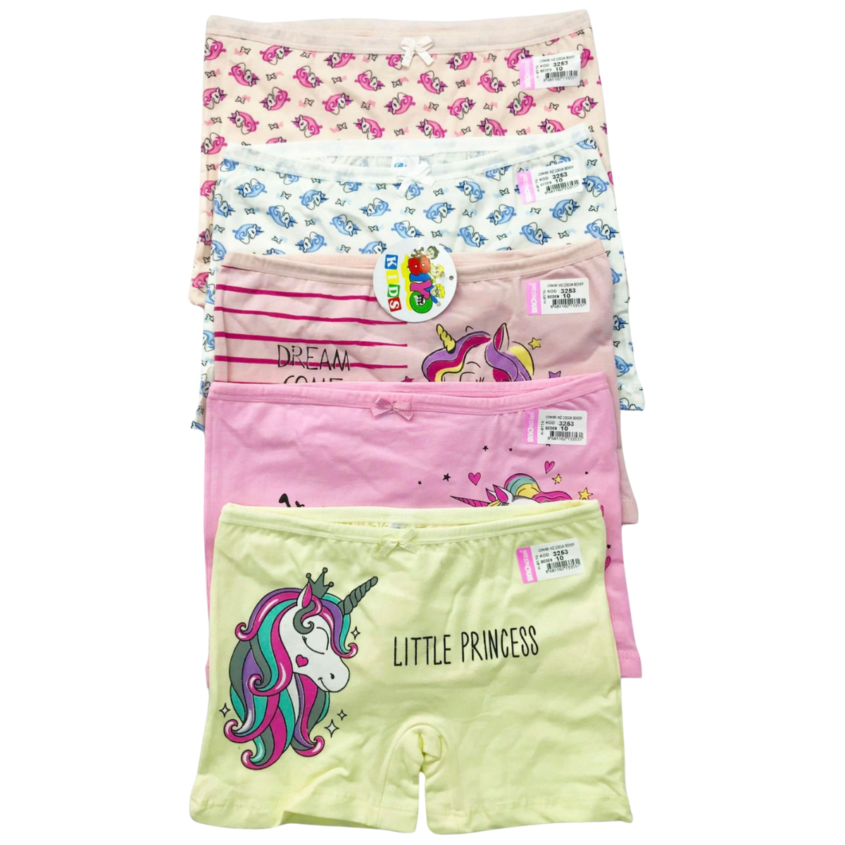 3500/3253 Girls' Cotton Short Briefs β Soft, Stretchy & Comfortable with Unicorn Print | 95% Cotton, 5% Elastane | 5-Pack (Random Pastel Colors) | Ages 1β10 | Made in Turkey by BIYO Kids