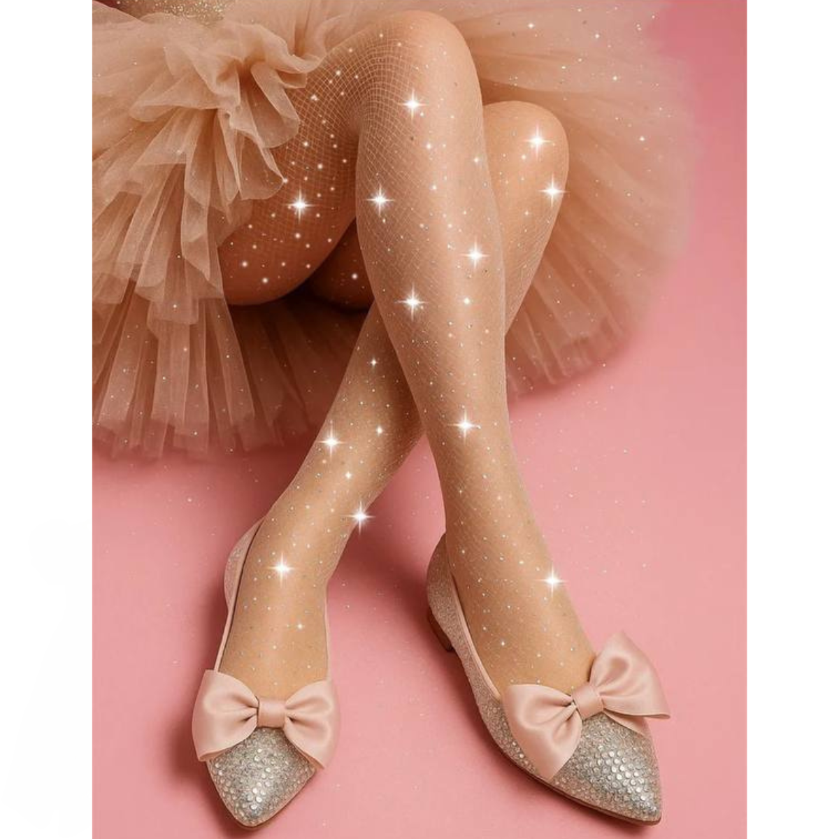1200 Girls' Sheer Mesh Tights with Glitter – Silver or Multicolor Sparkles | Party & Everyday Wear | Ages 1–10