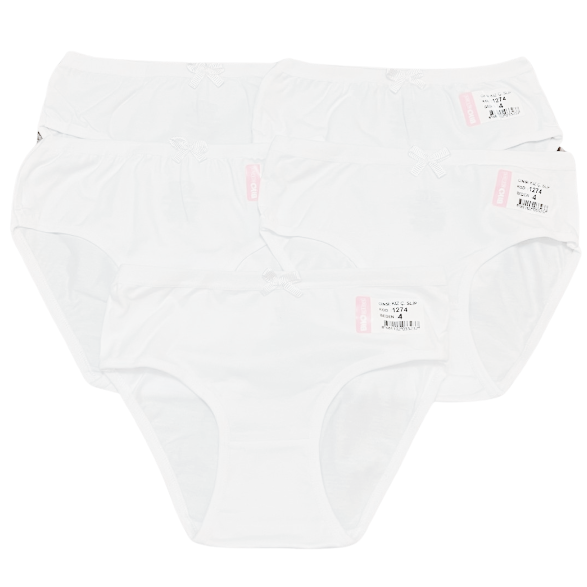 1274 Girls' White Cotton Underwear – 5-Pack of Soft & Breathable Briefs | Ideal for Dance, Gymnastics & Everyday Comfort | One Color | 95% Cotton, 5% Elastane | Ages 1–12 | Made in Turkey by BIYO Kids