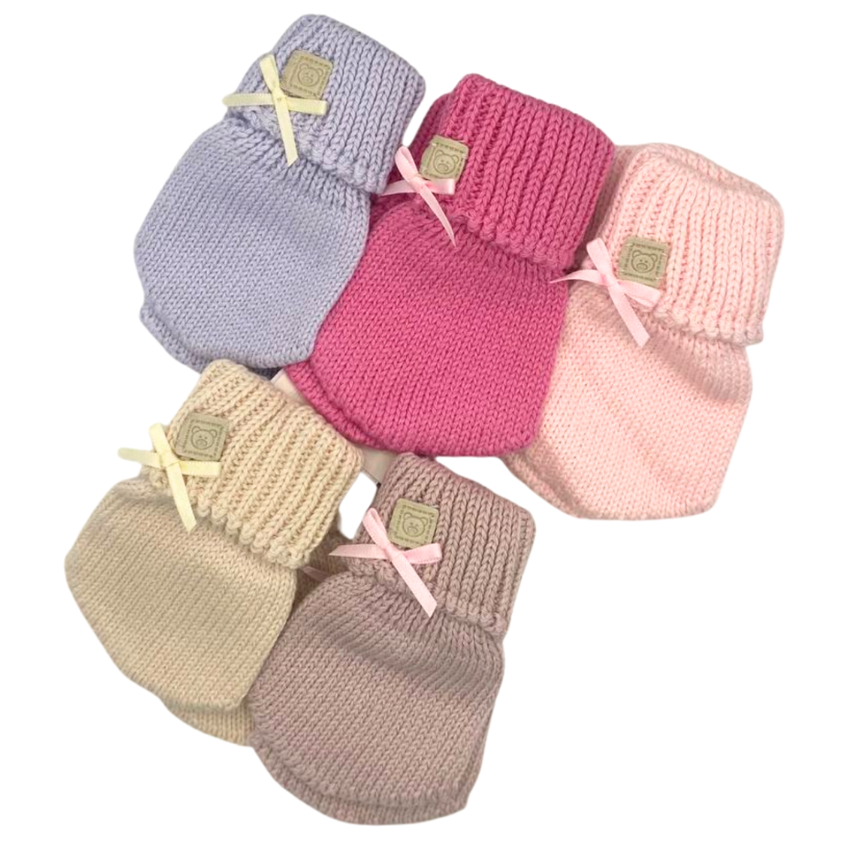 2335 Baby Girls’ Knit Mittens with Bow | 0–12 Months | Spring–Fall | Plus Weather