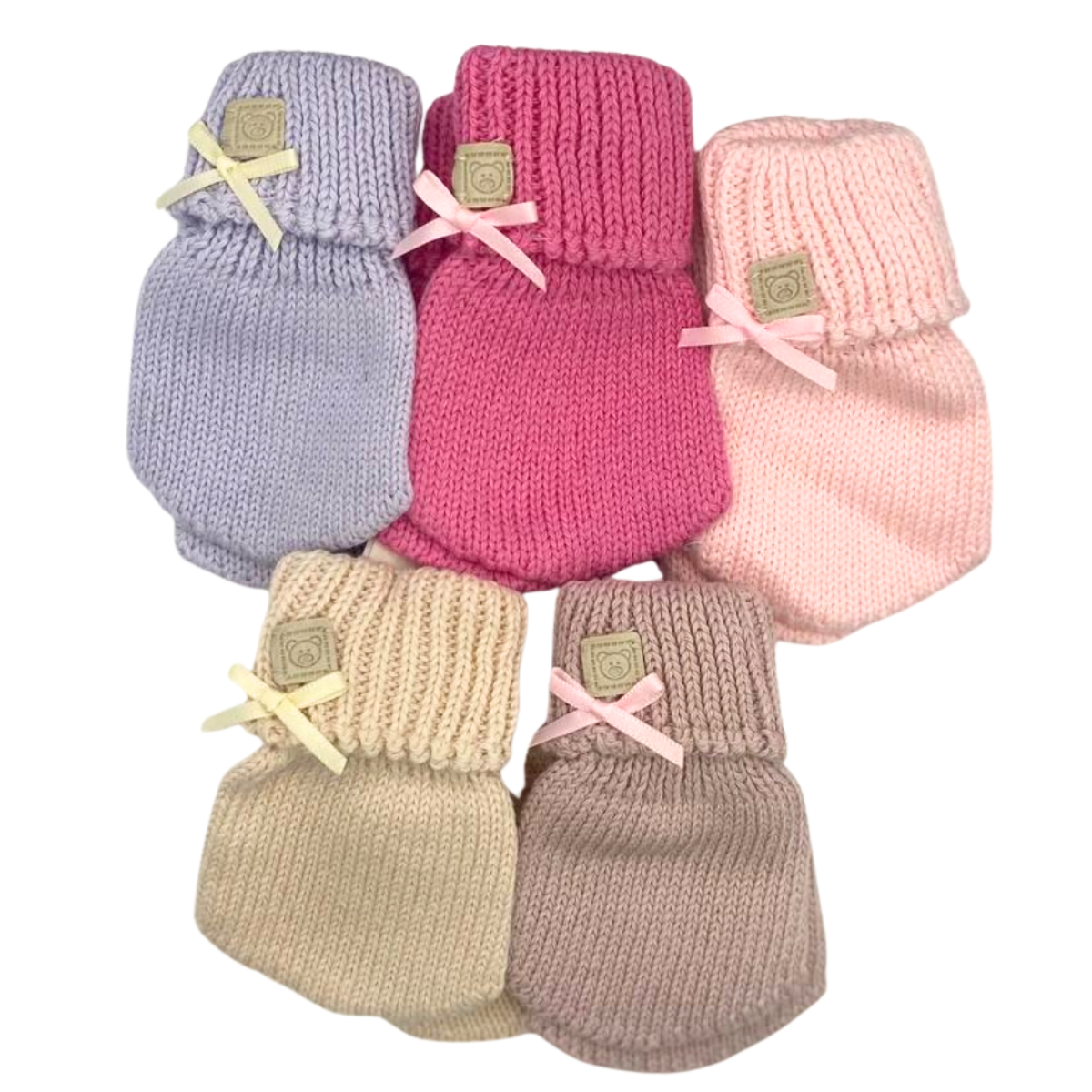 2335 Baby Girls’ Knit Mittens with Bow | 0–12 Months | Spring–Fall | Plus Weather