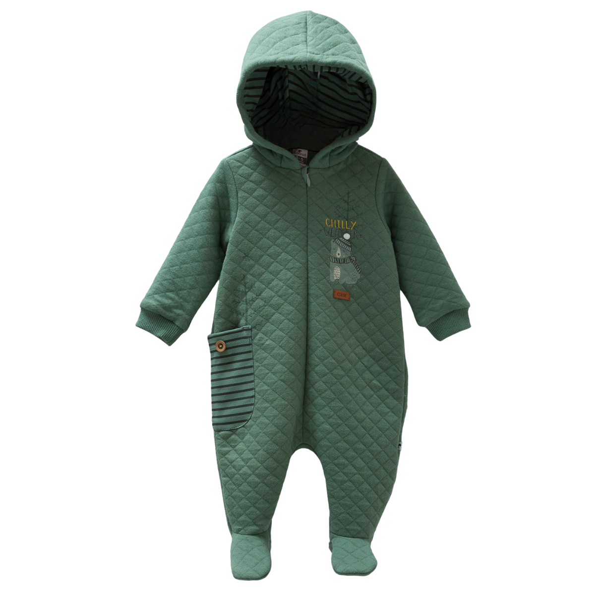 8365 Caramell Baby Boys’ Quilted Overall with Hood & Closed Feet | 0–9 Months | Cotton | Turkey