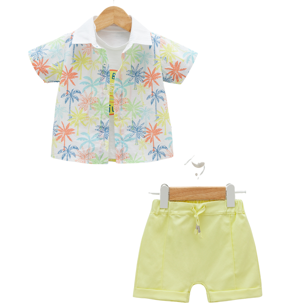 8113, 8095 Baby 3-Piece Summer Set β Printed Shirt, Cotton Tee & Shorts | 100% Cotton | 9β12 Months | Fun & Comfy Outfit for Warm Days β Last Sizes Available