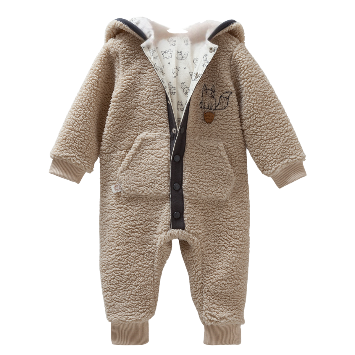 8229 Caramell Baby Boys’ Plush Hooded Overall with Cotton Lining | 9–12 Months | 100% Cotton | Made in Turkey