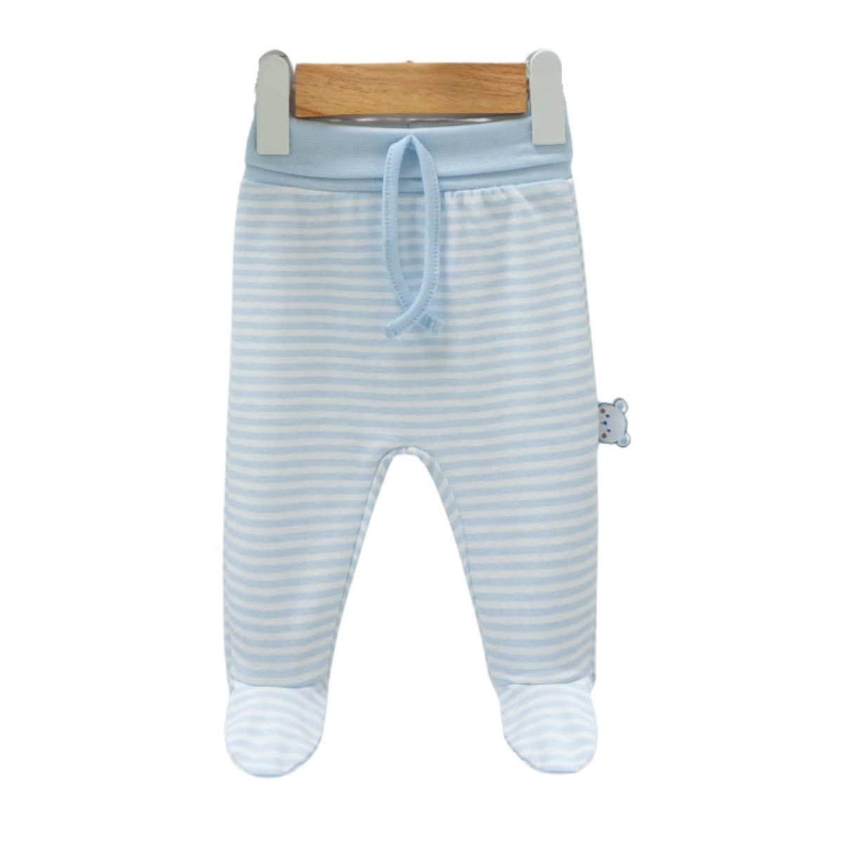 8733 Newborn Boy Pants – Footed, Pastel Shades | 100% Medium-Weight Cotton | Prints Stripes | 3-6 Months | Turkey