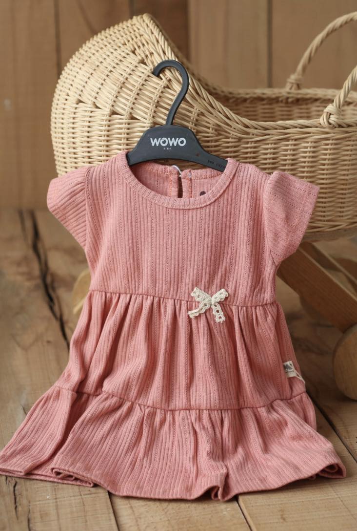 5010 Breathable Baby Girl Summer Dress – Lightweight Perforated Cotton with Bow | 100% Cotton | Sizes 6–24 Months | WOWO (Turkey)