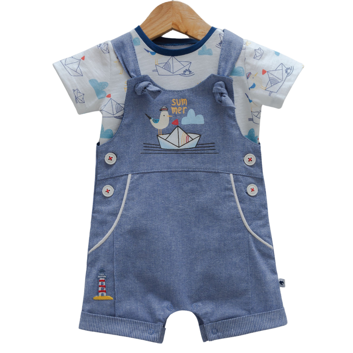 8943 Newborn & Baby 2-Piece Set – Romper Light Denim and T-Shirt | 100% Cotton | 0-12 Months