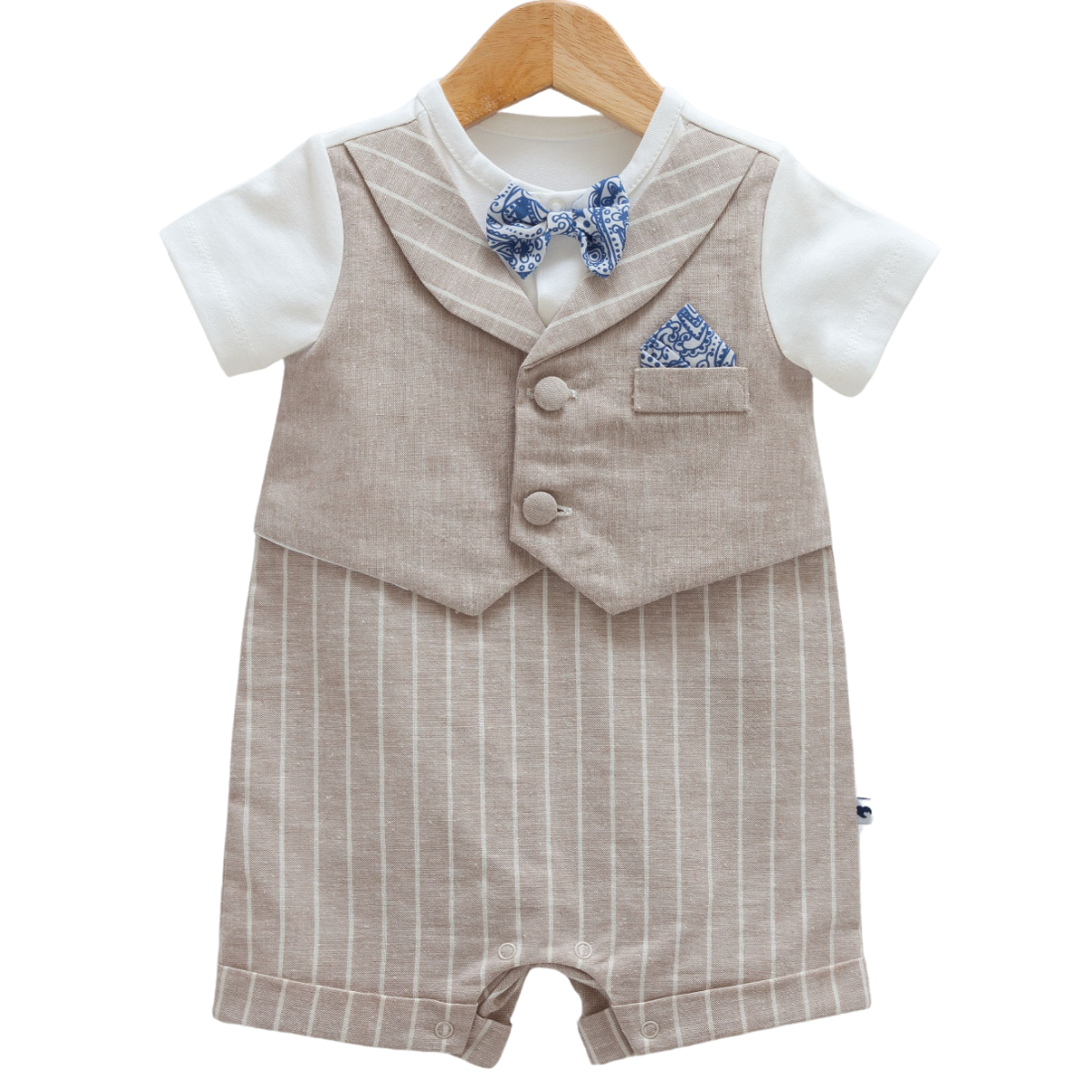 8911 Newborn & Baby Short-Sleeve and Legless Romper with Vest Imitation & Bow Tie – 100% Cotton | 0-12 Months