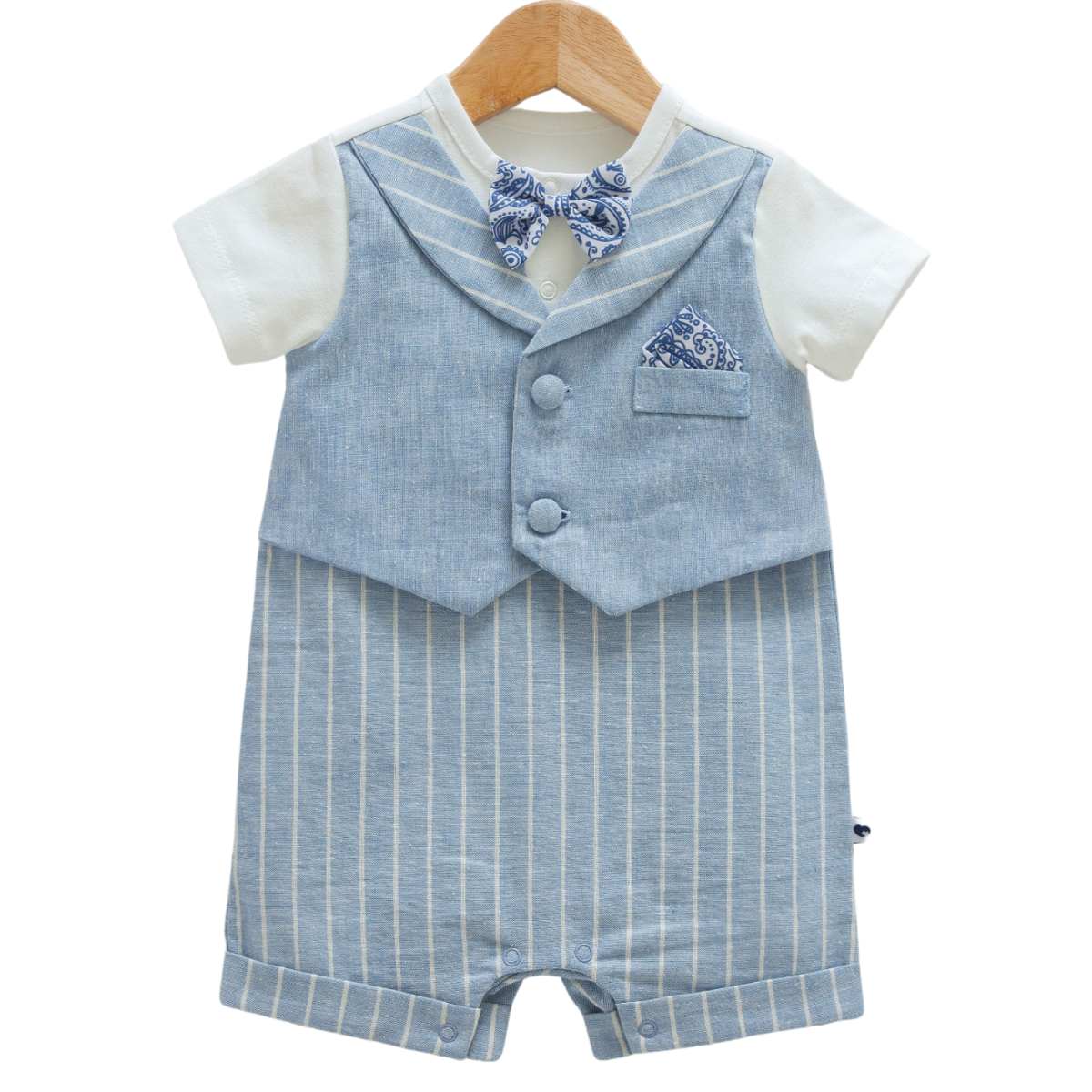 8911 Newborn & Baby Short-Sleeve and Legless Romper with Vest Imitation & Bow Tie – 100% Cotton | 0-12 Months