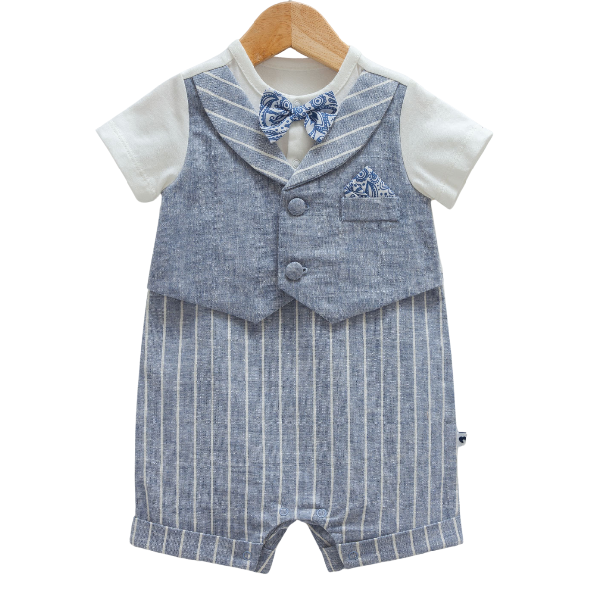 8911 Newborn & Baby Short-Sleeve and Legless Romper with Vest Imitation & Bow Tie – 100% Cotton | 0-12 Months
