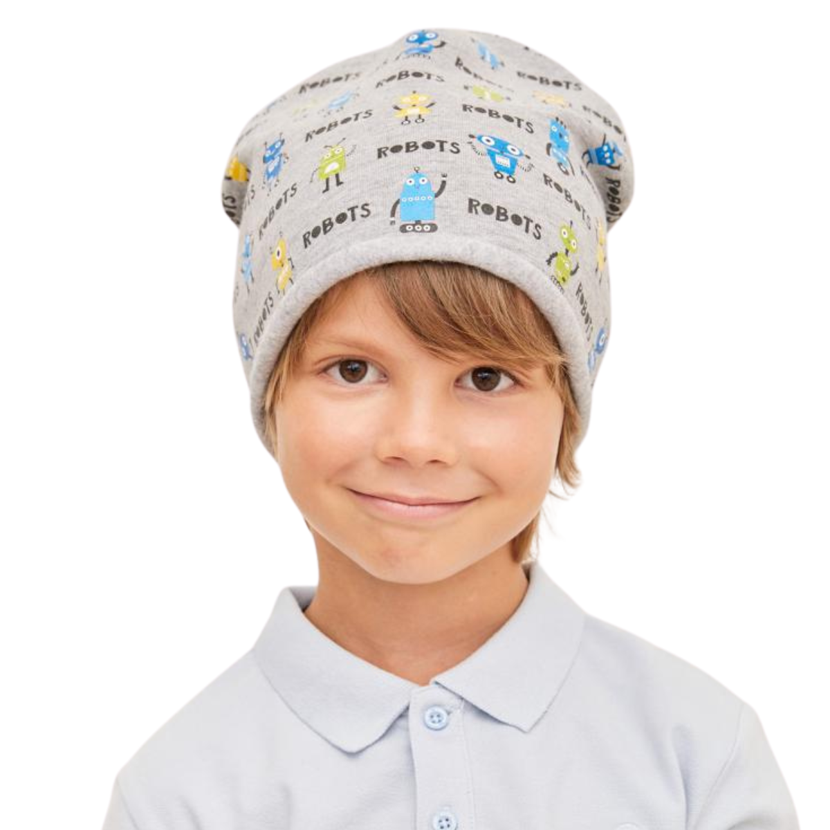 90917 Lightweight Cotton Hat for Boys with Robot Print – Soft & Breathable Spring/Summer Beanie | Size 50–52 cm (Fits Ages 1.5–3 Years)