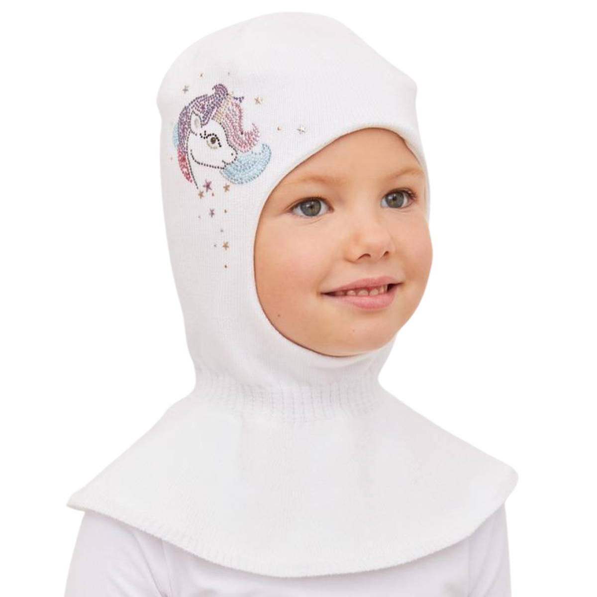 90998 Girls’ Cotton Balaclava – Unicorn & Stars Rhinestone Design | 100% Cotton Lining | Ages 4,6 Y | Lightweight Spring/Fall Full-Coverage Hat