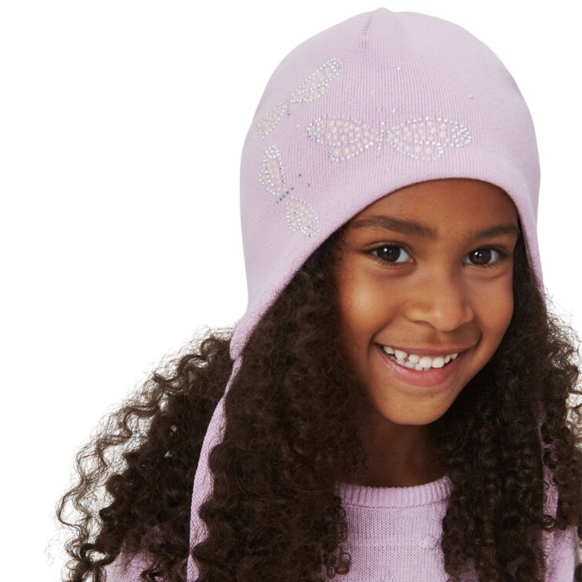 10820 Girls’ Cotton Tie Hat – Rhinestone Butterfly & Dragonfly Design | 100% Cotton Inside & Out | Size 52–54 / 3-5 Years | Lightweight Spring/Fall Beanie for Girls