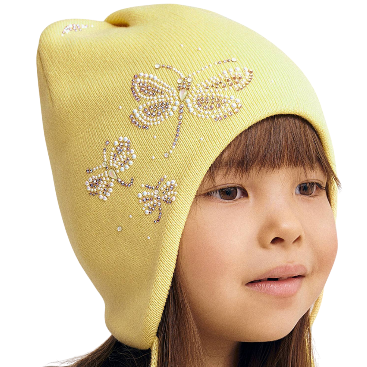 11719 Girls’ Cotton Tie Hat – Glitter Dragonfly Design | 100% Cotton Inside & Out | Size 52–54 / 3-5 Years | Lightweight Spring/Fall Beanie with Ties