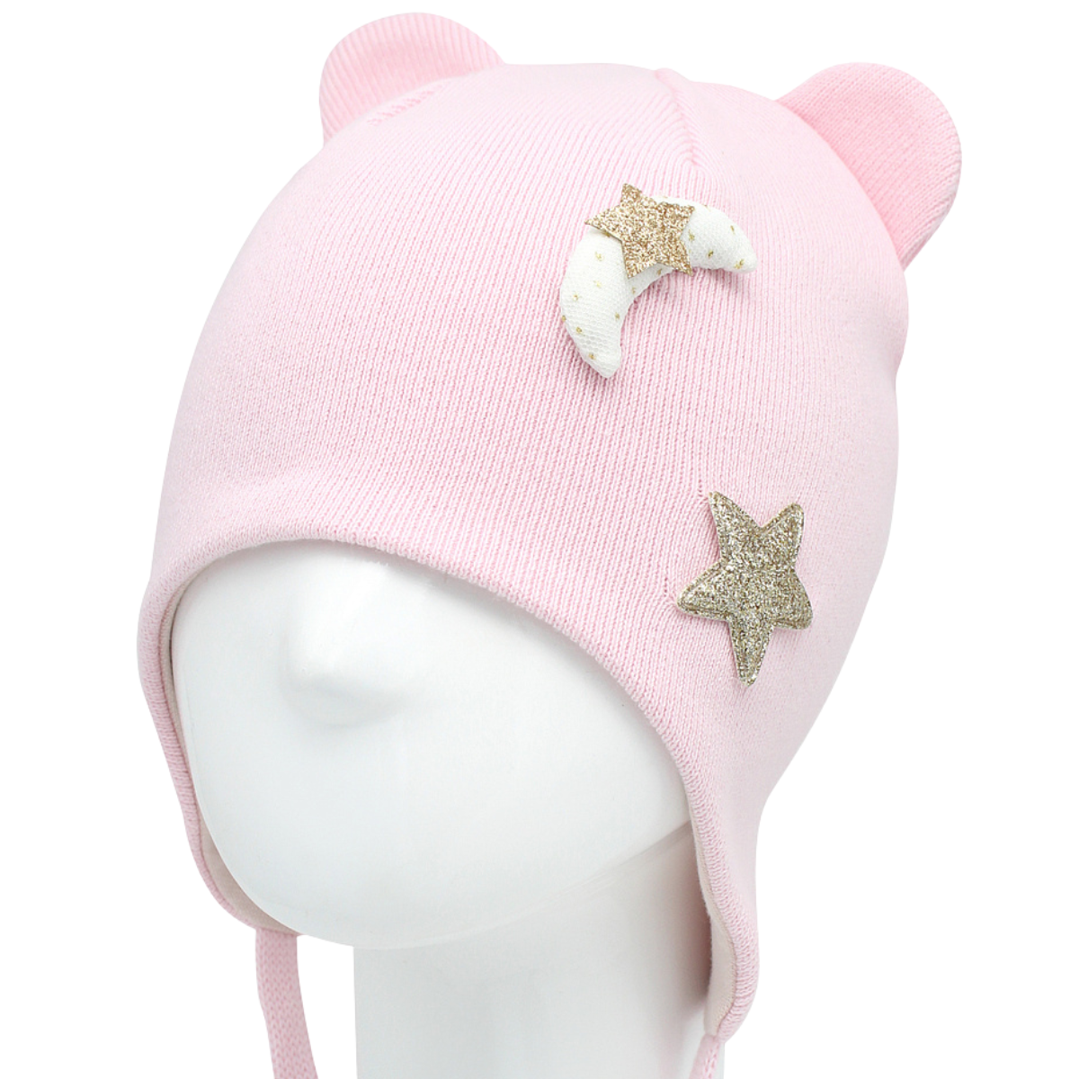 10847 Girls’ Cotton Tie Hat – 3D Star Appliqué & Bear Ears Design | 100% Cotton Inside & Out | Size 48-50 (9-18 Months)| Lightweight Spring/Fall Beanie with Ties