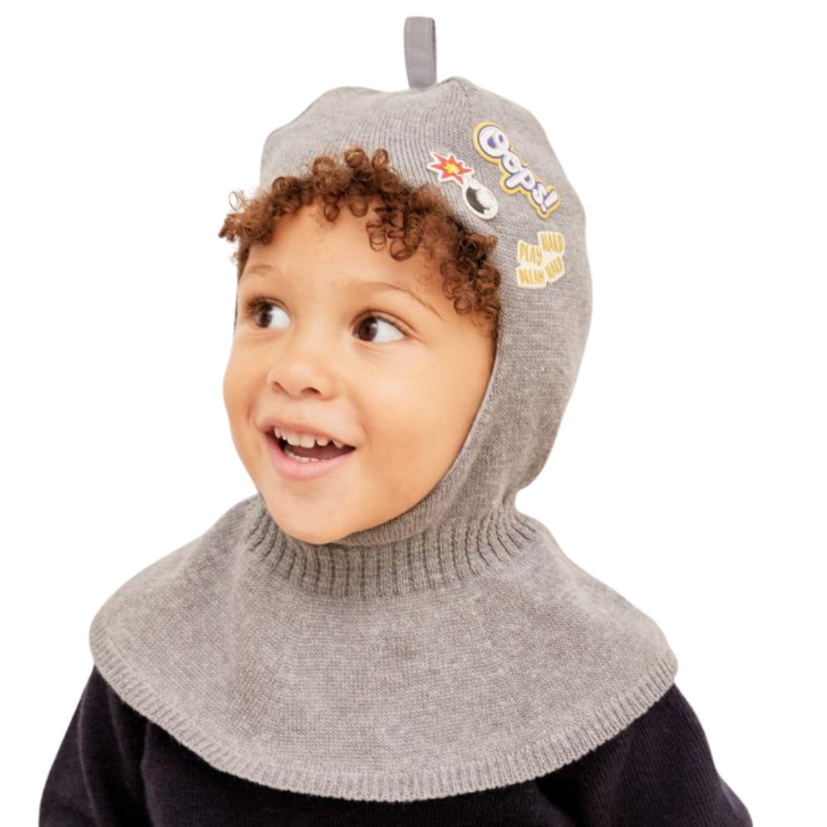 90900 Boys’ Cotton Knit Balaclava – Fun Patch Design | 100% Cotton Inside | Ages 2,4,6 Y | Lightweight Spring/Fall Hood Hat